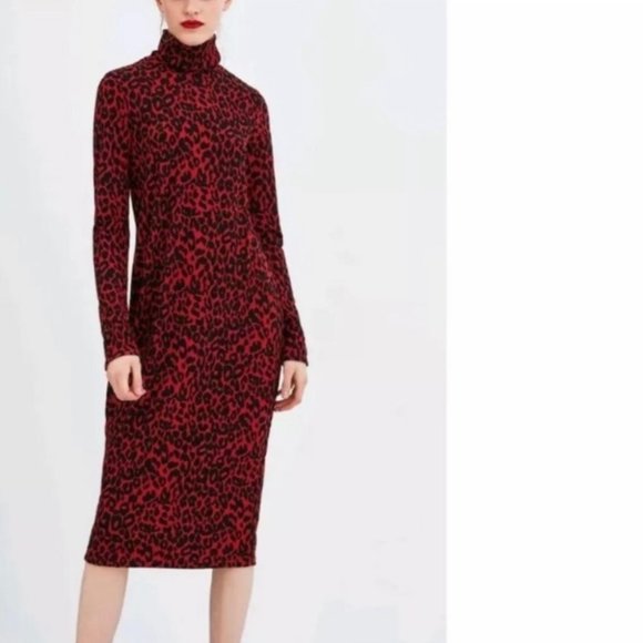 Zara red animal print bodycon dress size small - Picture 9 of 9